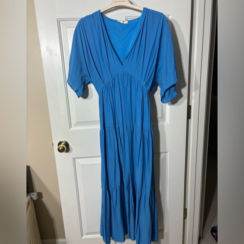 ENTRO Blue V-Neck Maxi Dress